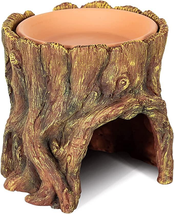 ReptiZoo Humidifying Tree Stump Hideout with Ceramic Water Bowl